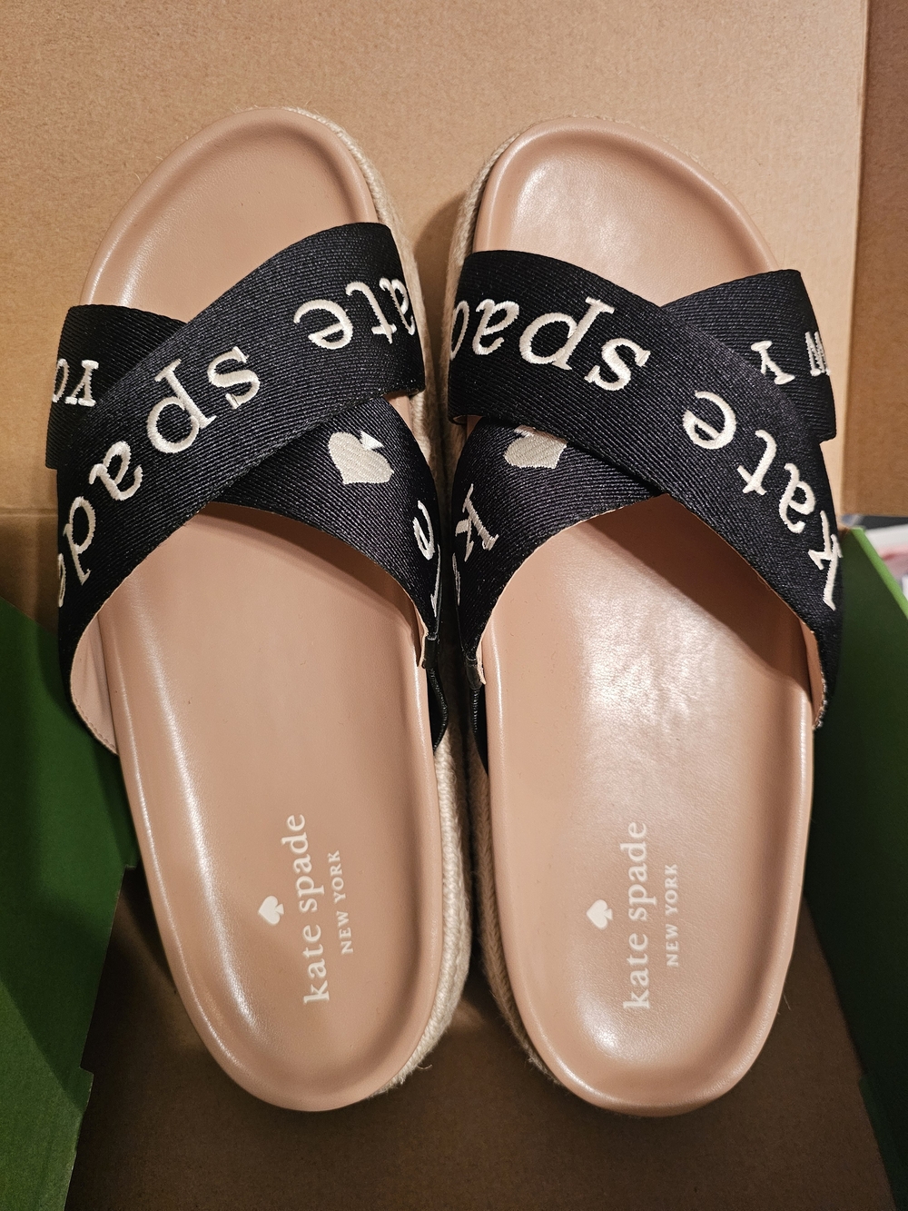 kate spade Black Logo Crossband Espadrille Slide Sandals